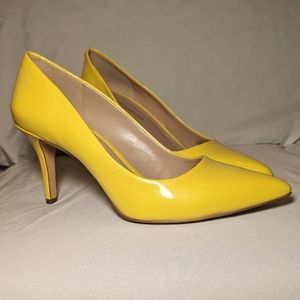 Yellow Faux Patent Leather Heels, BCBGeneration, Size 7.5, 3" Heel